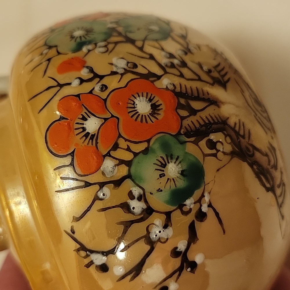Vintage Japanese Hand Painted Floral Teapot And Pitcher.  Bamboo Handle. - Picture 8 of 10